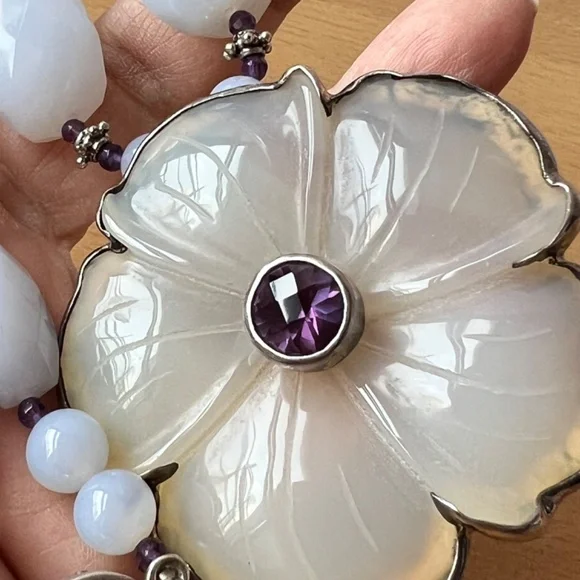 CHARLES ALBERT CHALCEDONY AMETHYST STERLING SILVER NECKLACE PENDANT PIN BROOCH